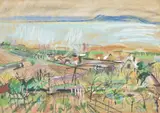 Badacsonyi landscape by Zsigmond Uhrig, oil, sold Oct 2021
