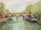Tugboats on the Seine by Jean Pierre Zingg, oil, sold Oct 2021