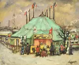 Circus tent by Celso Lagar Arroyo, oil, sold Oct 2021