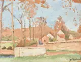 Landscape with trees by Jean Marchand, oil, sold Oct 2021