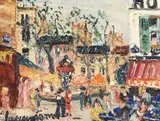 Street scene by Lucien Génin, oil, sold Oct 2021