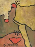 Composition abstraite à trois points rouges by Gaston Chaissac, 1959, oil, sold Oct 2021