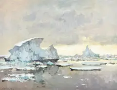 Icebergs at Base 'W' off the Grahamland coastOil on canvas laid to boardSigned (lower left)51 x 66cm (20 x 25 in.)Painted 1956-1957 by Edward Seago, oil, sold Oct 2021