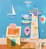 Looking down onto the jetty by Leon Morrocco, oil, sold Oct 2021