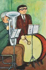 At Band Practice by Alan Lowndes, 1974, oil, sold Oct 2021