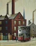 The works tram by Arthur Delaney, oil, sold Oct 2021