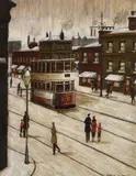 Waiting for the tram, Cheetham HillOil on boardSigned (lower right); titled (verso)32 x 24.5cm (12½ x 9½ in.)Provenance:The Selwyn Demmy Collection by Arthur Delaney, oil, sold Oct 2021