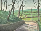 Landscape with Road by Tom Malone, Oil on board, sold Oct 2021