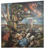 The Dream of every Ostrich is to own its Own Home by Steven Campbell, oil, sold Oct 2021