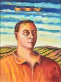 Portrait of man in landscapeOil on boardSigned (lower right)38 x 28cm (14¾ x 11 in.)Provenance: Houldsworth Gallery Ltd, London by Neil MacPherson, oil, sold Oct 2021