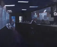 Bowling-Alley Bar by Hector McDonnell, 1985, oil, offered Oct 2021