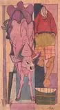 Farmer and oxenBatik dye on clothSigned (lower right)96 x 49.5cm (37¾ x 19¼ in.)Condition Report: Laid to cloth which has been laid down to paper by Chuah Thean Teng, oil, sold Oct 2021