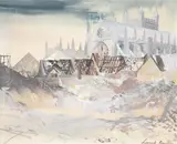 Exeter Cathedral following a Baedeker raidWatercolour by Leonard Rosoman, ink and gouacheSigned, sold Oct 2021