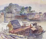 Fish Houses by Hayley Lever, watercolor, offered Oct 2021