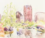 Sherry-Netherland Hotel from Central Park in the spring by Hayley Lever, 1913, watercolor, offered Oct 2021