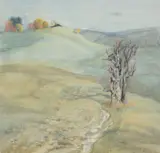 Landscape with treeCrayon and coloured chalks Signed, dated Oktober 1906 and indistinctly inscribed (lower right)40 x 42cm (15½ x 16½ in.) by Emilie Mediz-Pelikan, drawing, sold Oct 2021