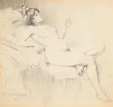 Reclining nude by Maurice de Lambert, 1900, drawing, sold Oct 2021