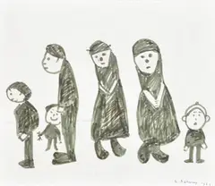 Six Figures by L. S. Lowry, 1969, pencil on paper, sold Oct 2021