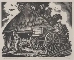 Threshing by Ethelbert White, pencil, sold Oct 2021