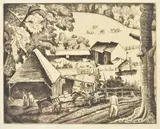 The farm in the hollow by Ethelbert White, pencil and titledPlate, sold Oct 2021