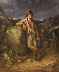 Boy in landscape, inscribed Skipton by Richard Waller, 1834, oil on canvas, sold Oct 2022