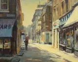 Shepherd’s Market by Suzanne C. Harris, oil on canvas, sold Oct 2022