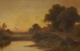 Landscape at sunset by Robert Robin Fenson, 1906, oil on canvas, sold Oct 2022
