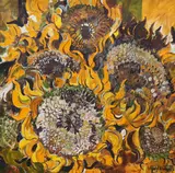 Dried sunflowers by Romey T. Brough, oil on canvas, sold Oct 2022