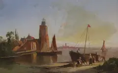 The Lighthouse at Talon on the Scheldt by William Raymond Dommersen, oil on canvas, sold Oct 2022