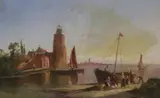 The Lighthouse at Talon on the Scheldt by William Raymond Dommersen, oil on canvas, sold Oct 2022