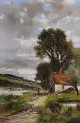 Feeding The Chickens by Abraham Hulk Jnr, oil on canvas, sold Oct 2022