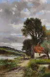 Feeding The Chickens by Abraham Hulk Jnr, oil on canvas, sold Oct 2022