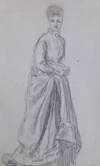 Study from life of a standing woman, label verso, 15 x 9.5cm by Helen Allingham, pencil, offered Oct 2022