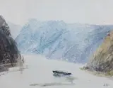 Barge on the Rhine by Leslie Worth, watercolour, offered Oct 2022