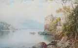 River Fowey with castle view by Walter H. Sweet, watercolour, sold Oct 2022