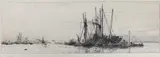 Unloading timber by William Lionel Wyllie, etching, sold Oct 2022