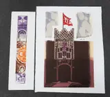 Jesus College, Cambridge and Abstract designs, both signed and initialled AP, overall 87 x 68cm and 25 x 79cm by Walter Hoyle, print (other), sold Oct 2022