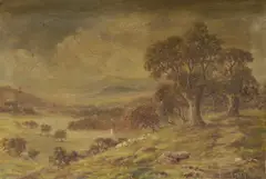 Sheep on a hillside by Sidney Yates Johnson, oil on canvas, sold Oct 2022