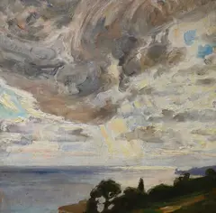 Coastal landscape by Carlo Wostry, oil on panel, sold Oct 2022