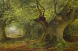 In The Burnham Beeches by Alfred Benjamin Cole, 1880, oil on canvas, sold Oct 2022