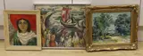 Figures on the shoreline, Woodland scene and Girl in a red hat, one signed, one inscribed verso, 32 x 40cm, 24 x 29cm and 24 x 20cm by Piotr Mleczko, oil, sold Oct 2022