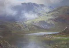 Sparkling Tarn, Cumberland by William Lakin Turner, 1928, oil on board, sold Oct 2022