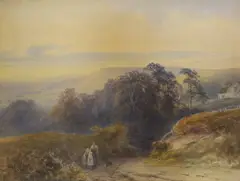 Figures on a downland track by Frank Gresley, watercolour, sold Oct 2022