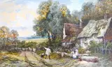Asking the way' watercolour Studio stamp 14 x 23cm by Myles Birket Foster, watercolour, sold Oct 2022