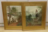 Maid fetching water for an infant and Maid carrying laundry by Frank Nowlan, watercolor, sold Oct 2022