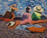 Bathers by S. Forbes, oil on board, sold Aug 2022
