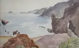 Beach scene, Sark by Guy Seymour Warre Malet, watercolour, offered Aug 2022