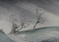 Wind and Rain by Arthur Rigden Read, woodcut, sold Aug 2022