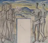 Mural design for a fire surround, Liss Fine Art label verso, 23 x 26cm by Archibald Ziegler, watercolour, sold Aug 2022