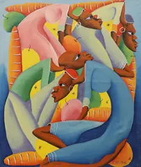 Fruit sellers by Laurent Casimir, oil on canvas, sold Aug 2022
